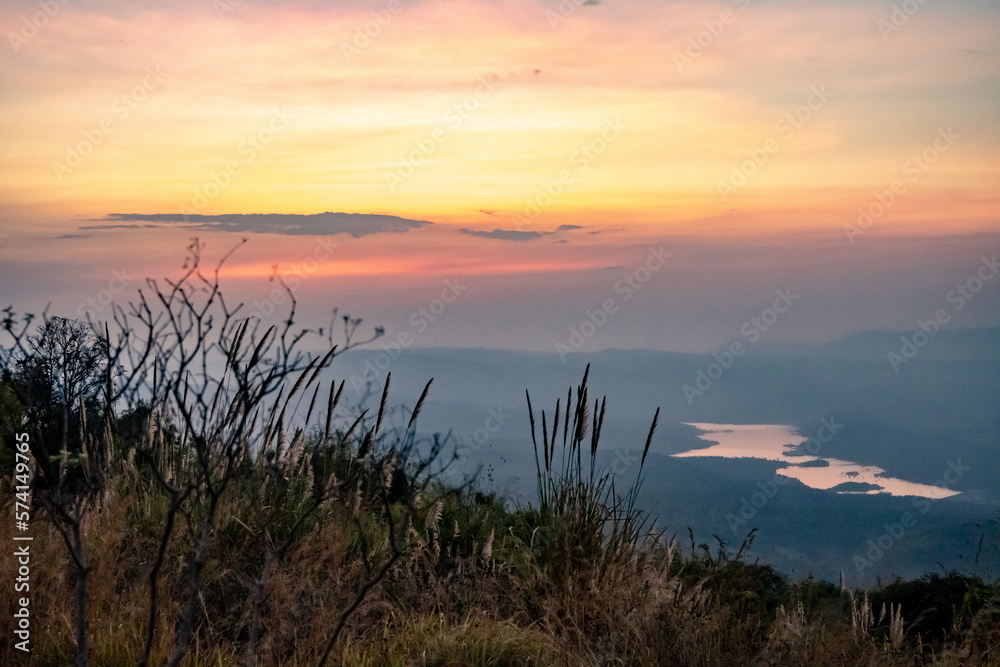 Sunset view from Phu Pa Po in the province of Loei in Thailand