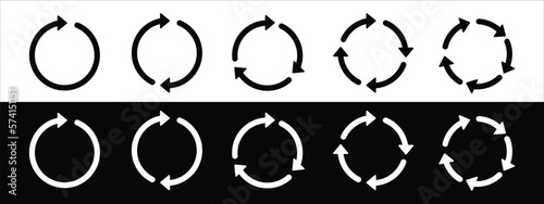 Circle arrows icon set. Round reload sign, repeat icon, refresh icon, rotate arrow icon sign and symbol, Vector illustration
