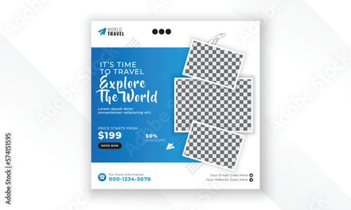 Explore the world modern creative travel social media post web banner square flyer design template