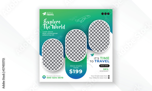 Explore the world modern creative travel social media post web banner square flyer design template