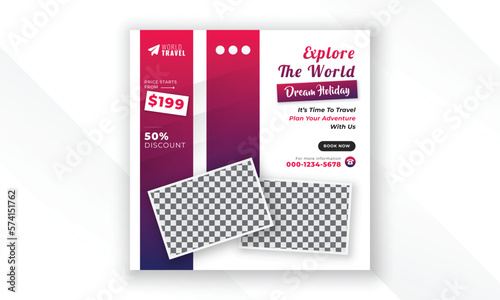 Explore the world modern creative travel social media post web banner square flyer design template