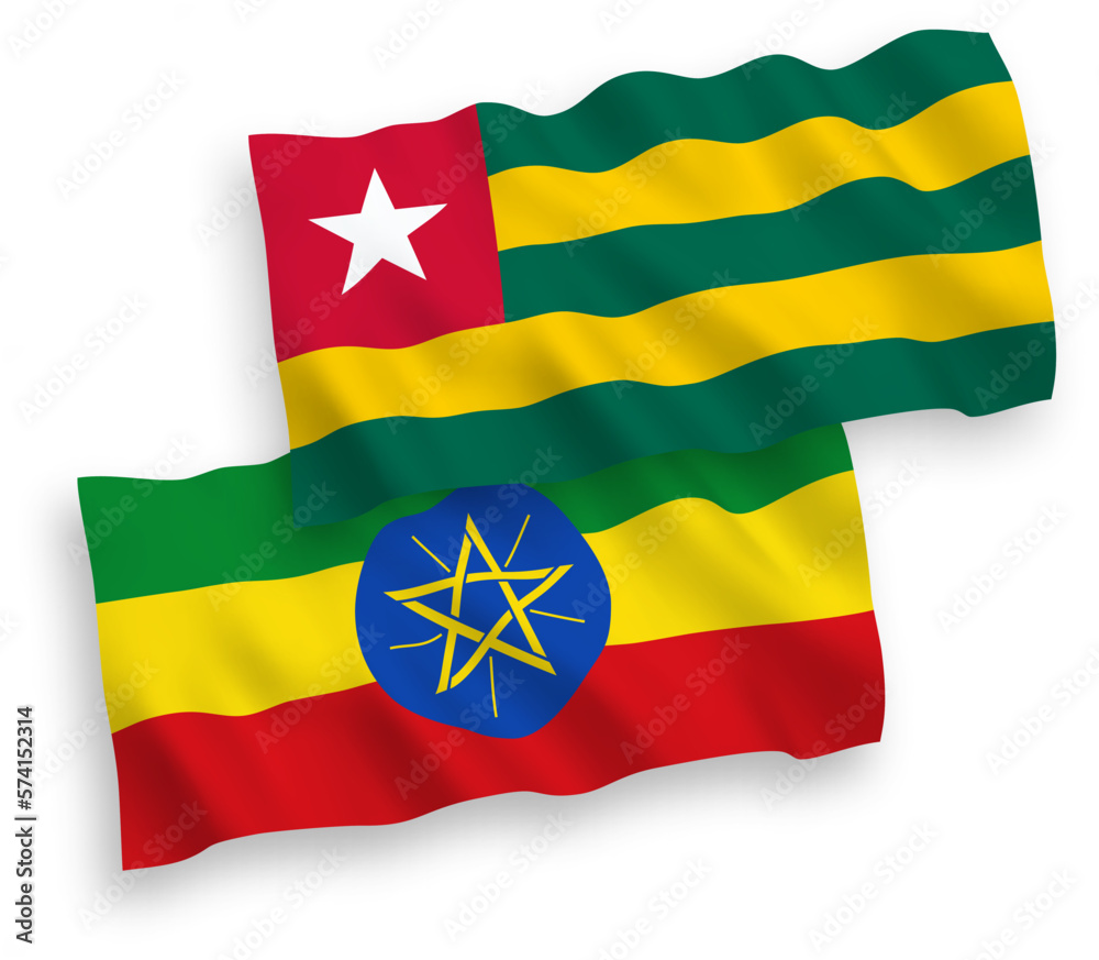 Flags of Togolese Republic and Ethiopia on a white background