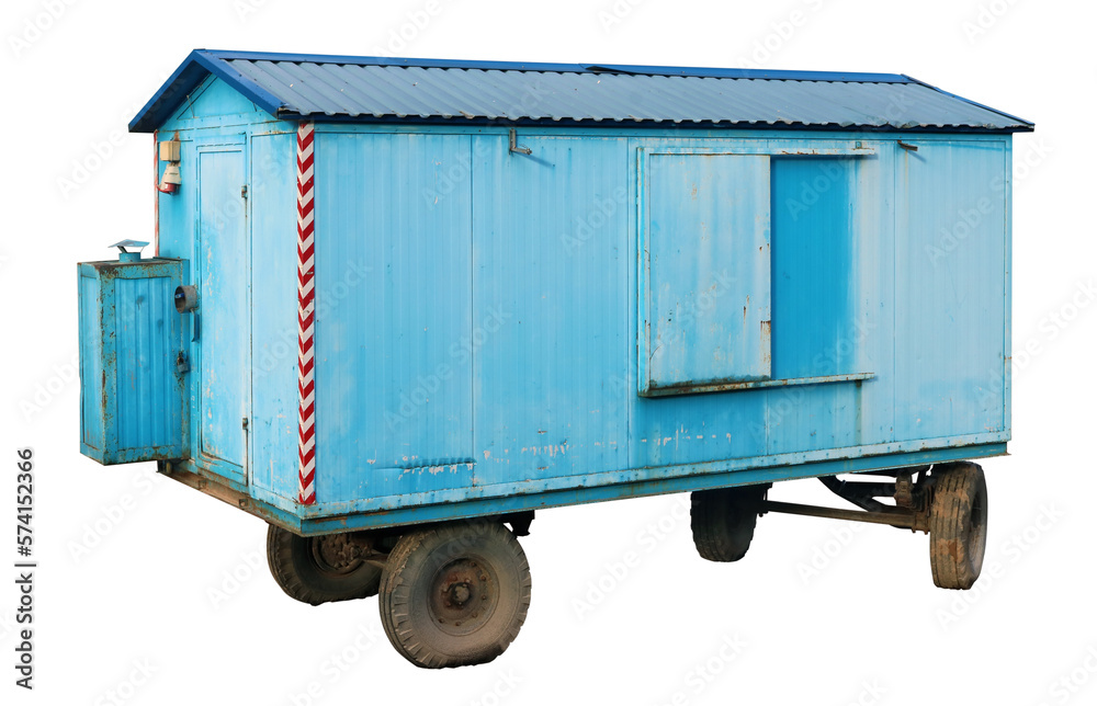 Old  blue metal  truck trailer on construction site