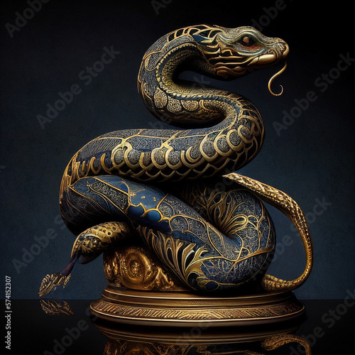 Gorgeous Snake Statue with Gold Filigree