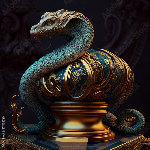 Gorgeous Snake Statue with Gold Filigree