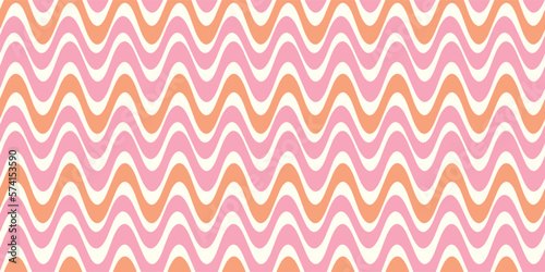Abstract wavy line pattern design background border. Vector geometric seamless banner element in pink and orange. 