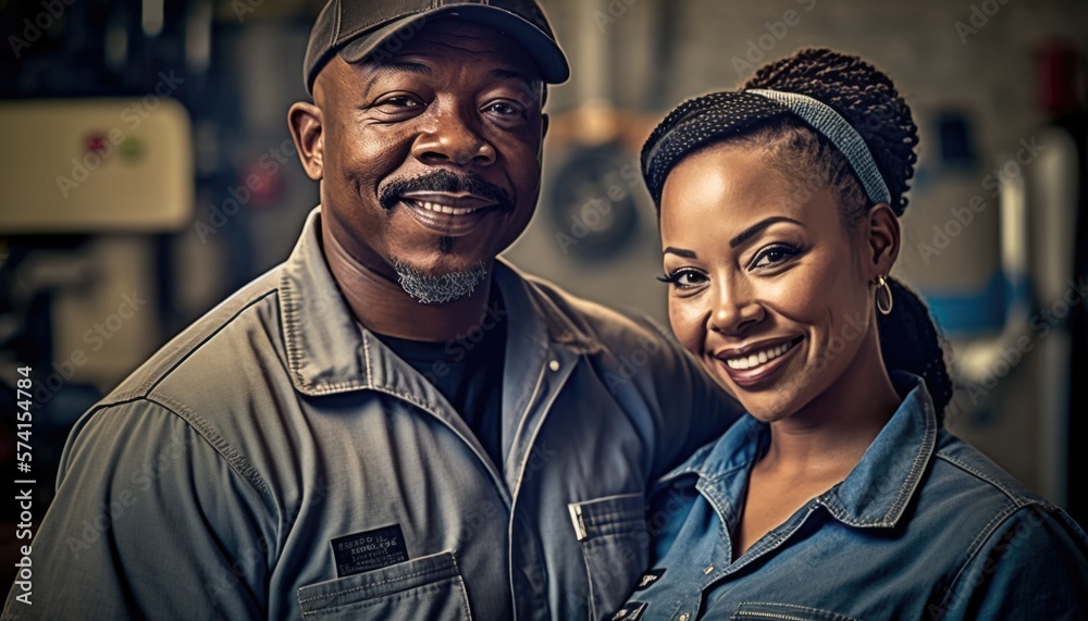 Empowering Confidence and Relationship in the Workplace: Celebrating National Couple's Day with Diversity Inclusivity in the Industry with African American Mechanic Couple (generative AI Empowering Confidence and Relationship in the Workplace: Celebrating National Couple's Day with Diversity Inclusivity in the Industry with African American Mechanic Couple (generative AI