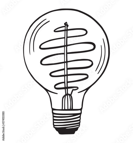Vector light bulb. Hand drawn illustration. A simple sketch of a lamp.