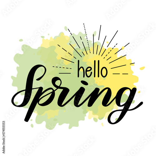 Hello Spring lettering phrase with paint