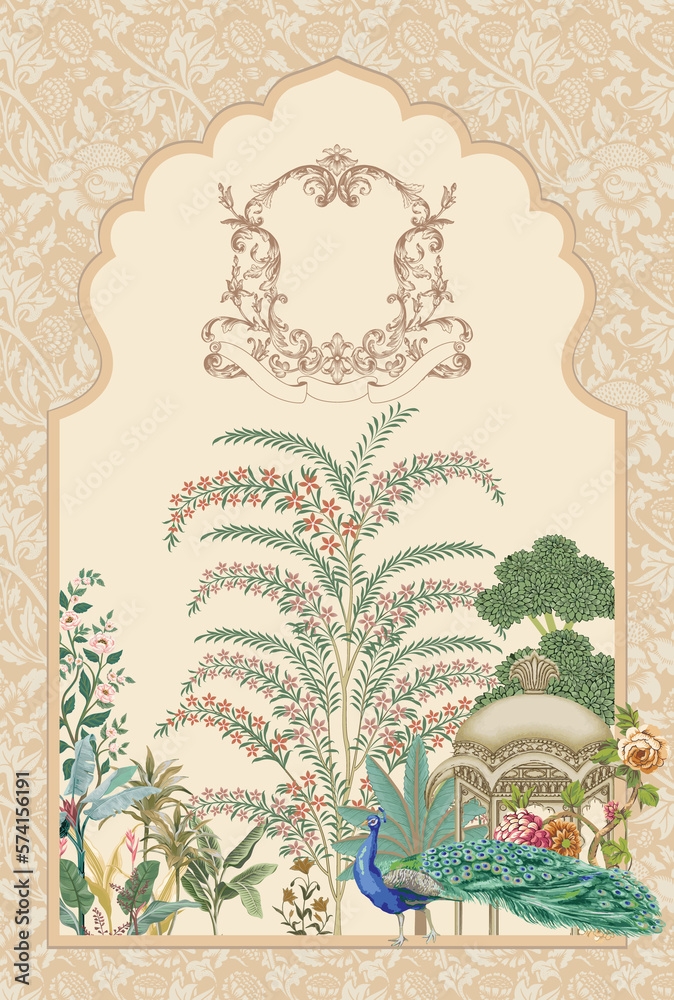 Traditional Mughal Indian Wedding Invitation Design. vector ...