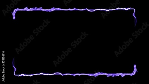 Blue fluid effect neon glowing frame background. repetitive motion animation. Bright neon light effect isolated on black. 4K graphic animation video