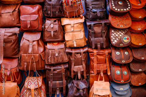 Store leather bags and products on the zouk in Morocco © M.studio