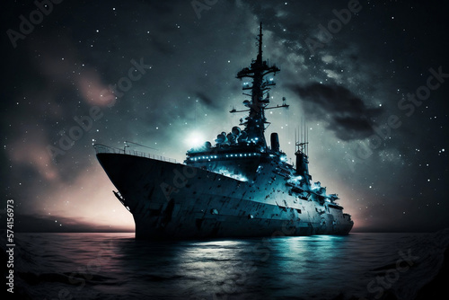Patrol Warships Monitoring Sea Area, generative ai © jambulart