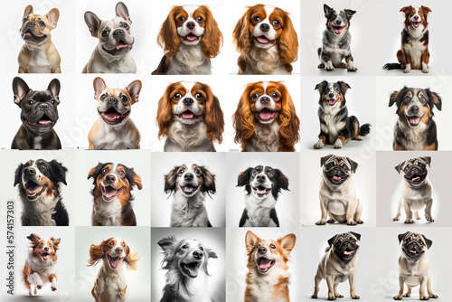 group of dogs isolated. close up of a set of dog