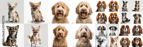 group of dogs isolated. close up of a set of dog
