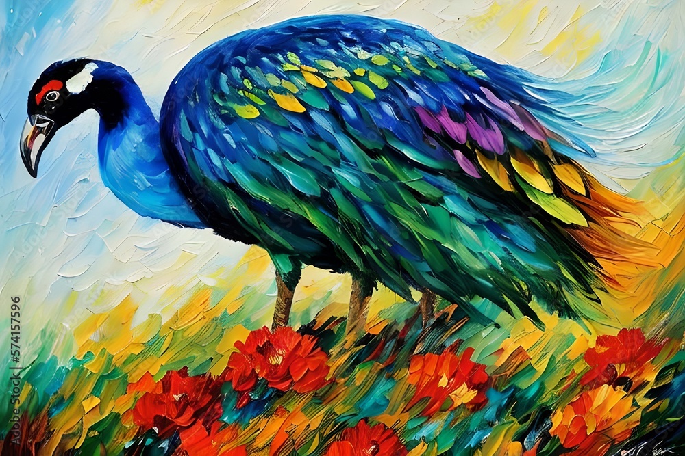 Obraz premium oil painting illustration Pavo muticus