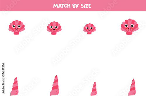 Matching game for preschool kids. Match pink sea shells by size.