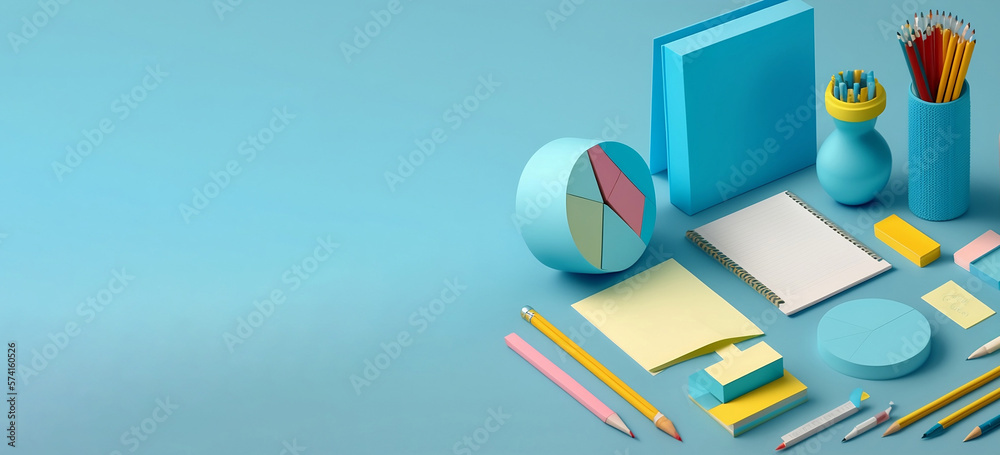 school stationery isolated on side blue background school stationery isolated on side blue background