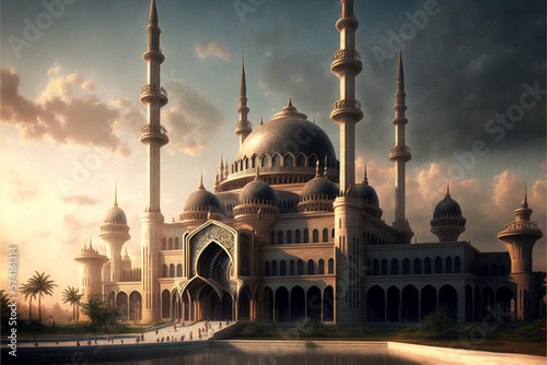 grand mosque in the middle of a big city. generative ai