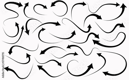 Vector set of arrows on white background. Different elements for design, Set of hand drawn arrows doodle design elements 
