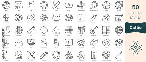 Set of celtic icons. Thin linear style icons Pack. Vector Illustration