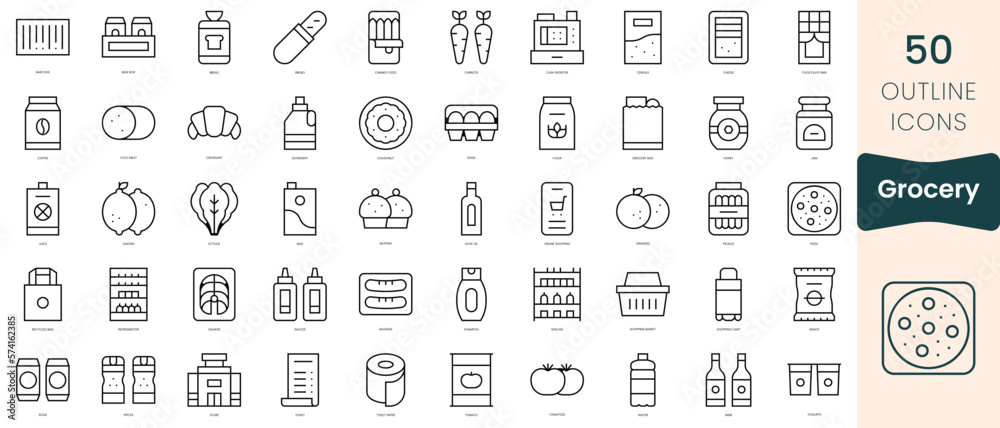 Set of grocery icons. Thin linear style icons Pack. Vector Illustration Set of grocery icons. Thin linear style icons Pack. Vector Illustration