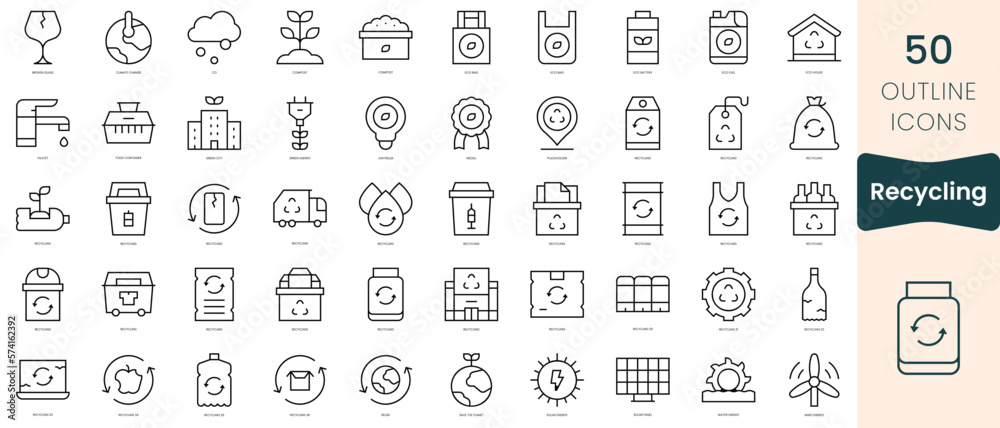 Set of recycling icons. Thin linear style icons Pack. Vector Illustration Set of recycling icons. Thin linear style icons Pack. Vector Illustration