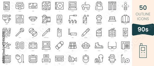 Set of 90s icons. Thin linear style icons Pack. Vector Illustration