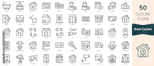 Set of real estate icons. Thin linear style icons Pack. Vector Illustration