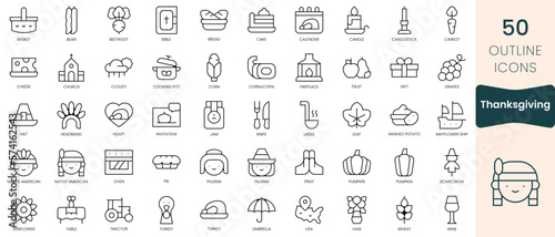 Set of thanksgiving icons. Thin linear style icons Pack. Vector Illustration