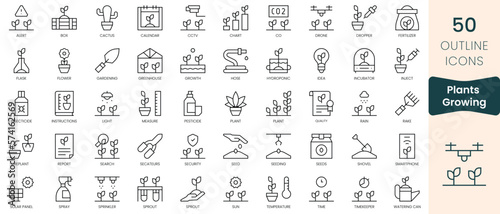Set of plants growing icons. Thin linear style icons Pack. Vector Illustration