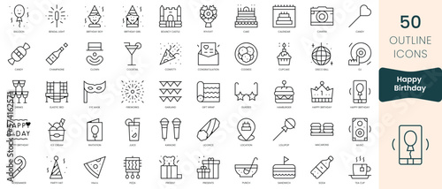 Set of happy birthday icons. Thin linear style icons Pack. Vector Illustration