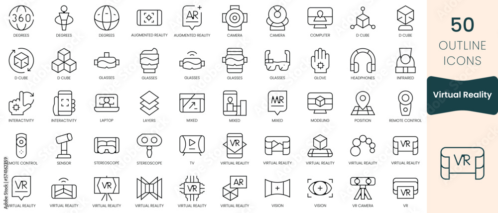 Set of virtual reality icons. Thin linear style icons Pack. Vector Illustration Set of virtual reality icons. Thin linear style icons Pack. Vector Illustration