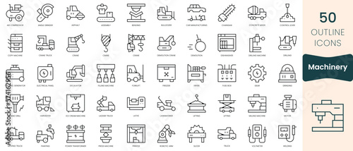 Set of machinery icons. Thin linear style icons Pack. Vector Illustration