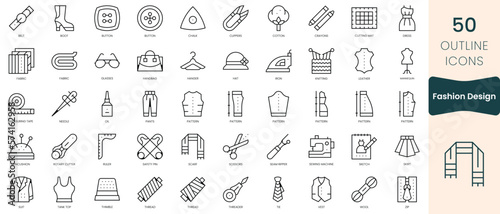 Set of fashion design icons. Thin linear style icons Pack. Vector Illustration