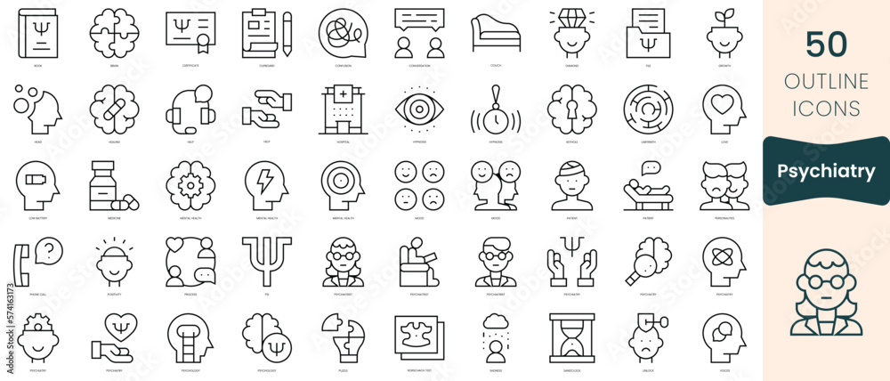 Vetor de Set of psychiatry icons. Thin linear style icons Pack. Vector ...