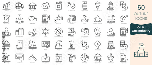 Set of oil and gas industry icons. Thin linear style icons Pack. Vector Illustration