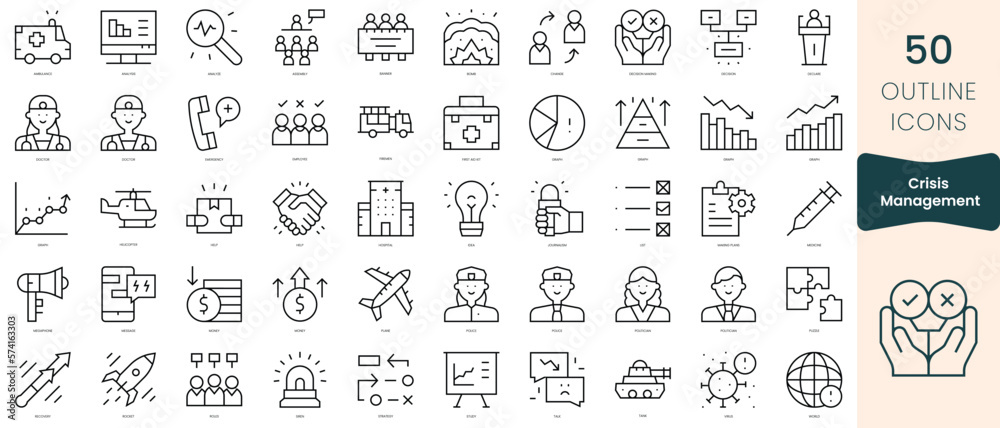 Set of crisis management icons. Thin linear style icons Pack. Vector Illustration