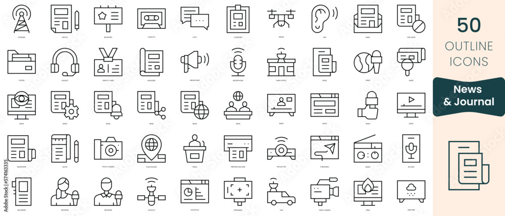 Set of news and journal icons. Thin linear style icons Pack. Vector Illustration Set of news and journal icons. Thin linear style icons Pack. Vector Illustration