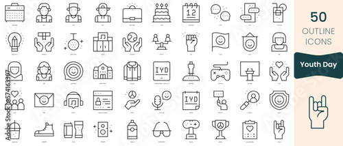Set of youth day icons. Thin linear style icons Pack. Vector Illustration