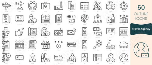 Set of travel agency icons. Thin linear style icons Pack. Vector Illustration