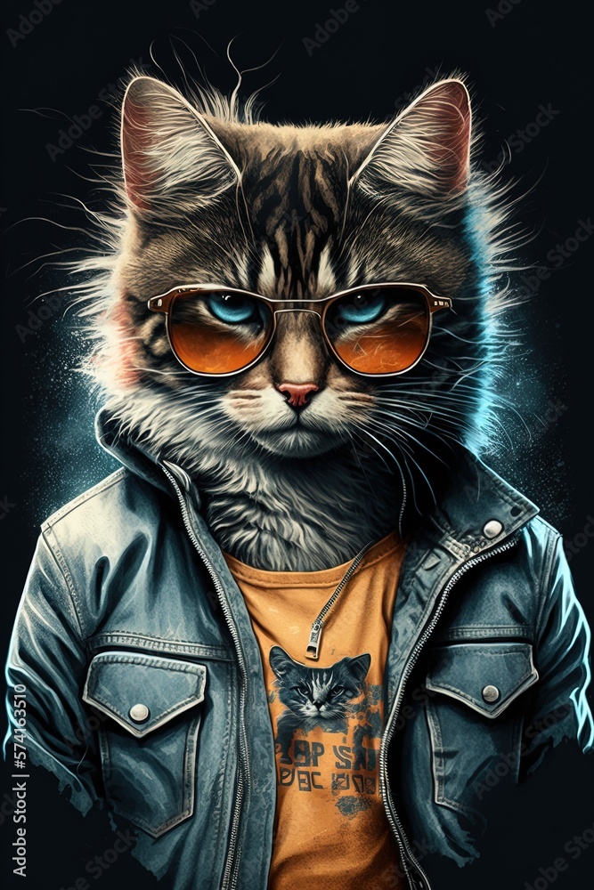 Cool looking illustration of cat with sunglasess generative ai Cool looking illustration of cat with sunglasess generative ai