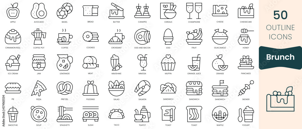 Set of brunch icons. Thin linear style icons Pack. Vector Illustration