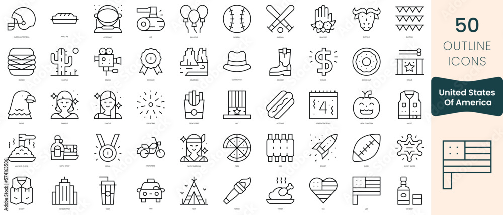 Set of united states of america icons. Thin linear style icons Pack. Vector Illustration Set of united states of america icons. Thin linear style icons Pack. Vector Illustration