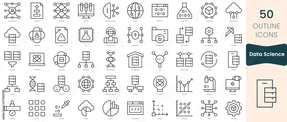 Set of data science icons. Thin linear style icons Pack. Vector Illustration Set of data science icons. Thin linear style icons Pack. Vector Illustration