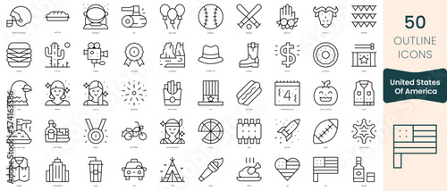 Set of united states of america icons. Thin linear style icons Pack. Vector Illustration