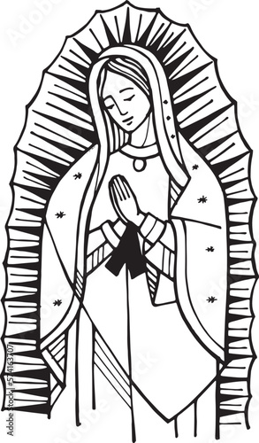 Hand drawn illustration of Guadalupe's Virgin..