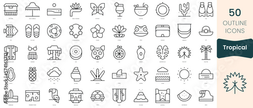 Set of tropical icons. Thin linear style icons Pack. Vector Illustration