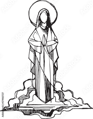Hand drawn illustration of Virgin Mary.