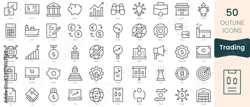 Set of trading icons. Thin linear style icons Pack. Vector Illustration
